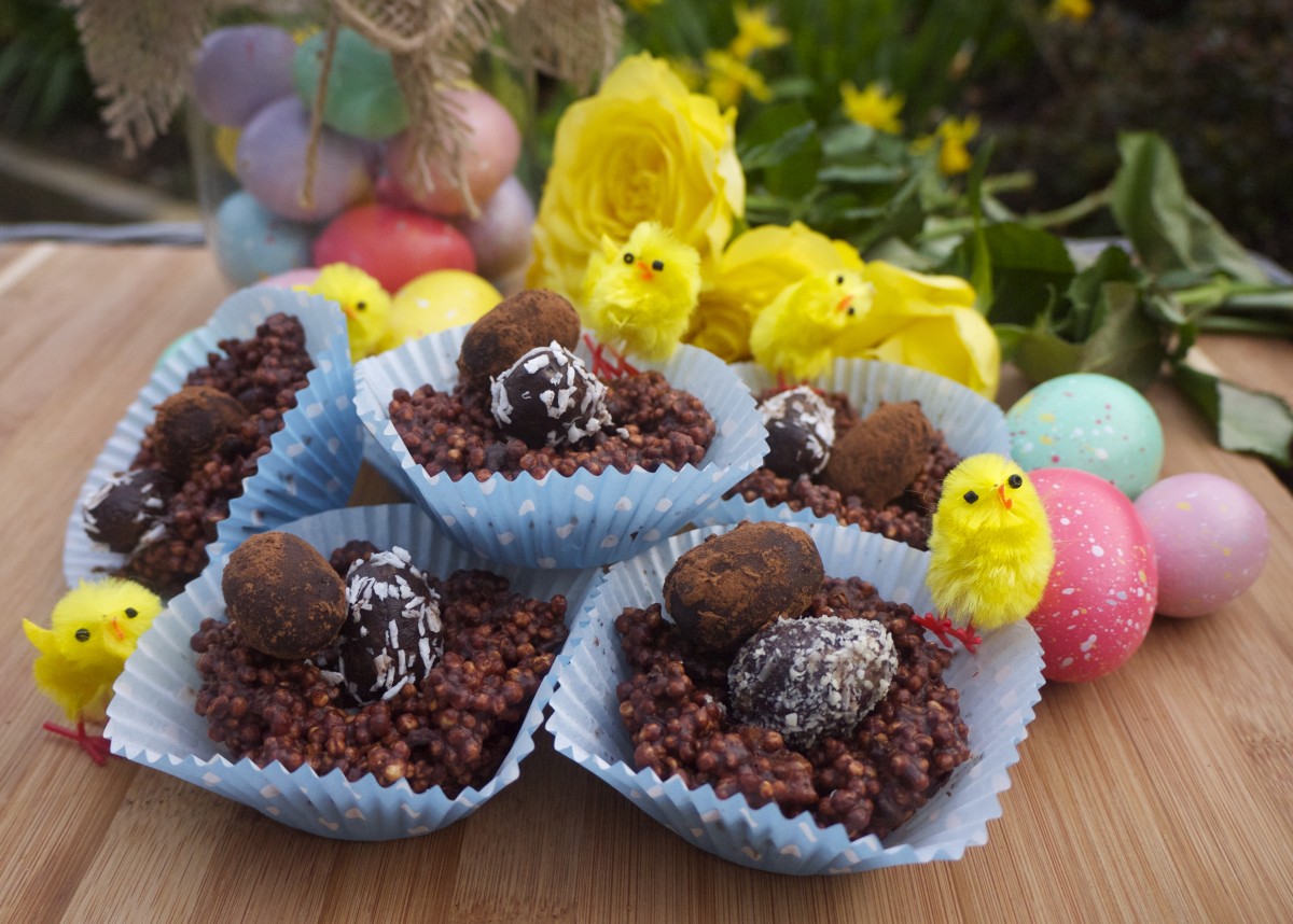 Quinoa Pop Easter Nests with Chocolate Hazelnut Eggs 