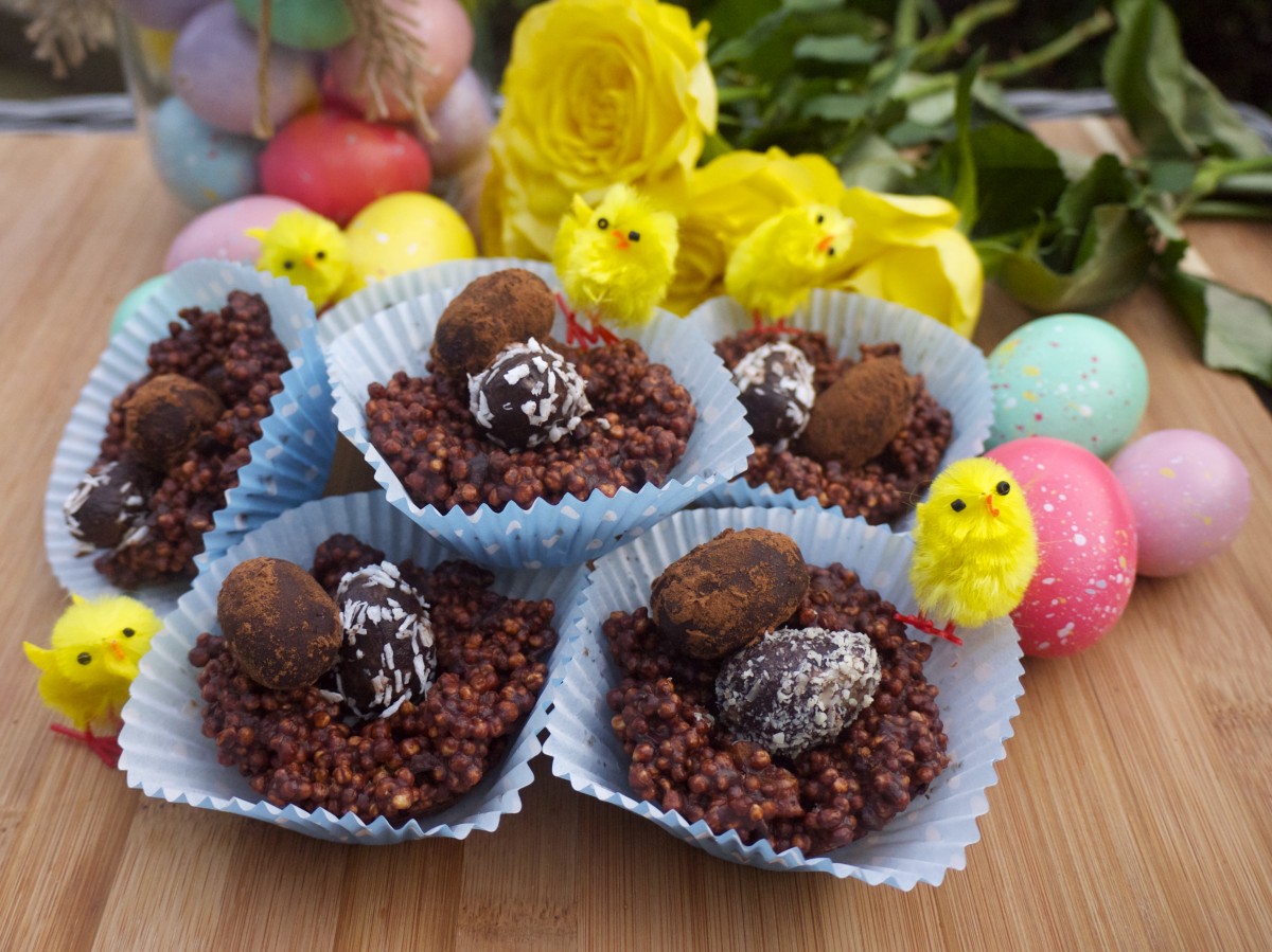 Quinoa Pop Easter Nests with Chocolate Hazelnut Eggs 