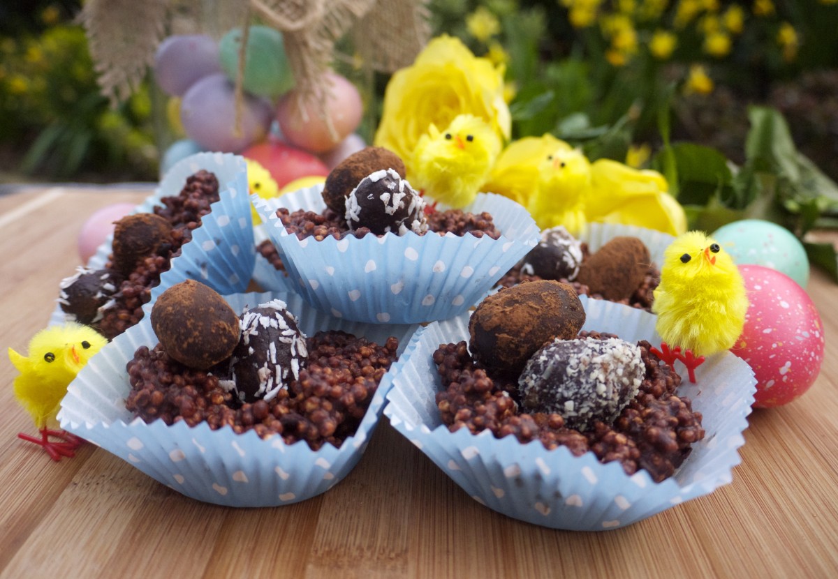 Quinoa Pop Easter Nests with Chocolate Hazelnut Eggs 