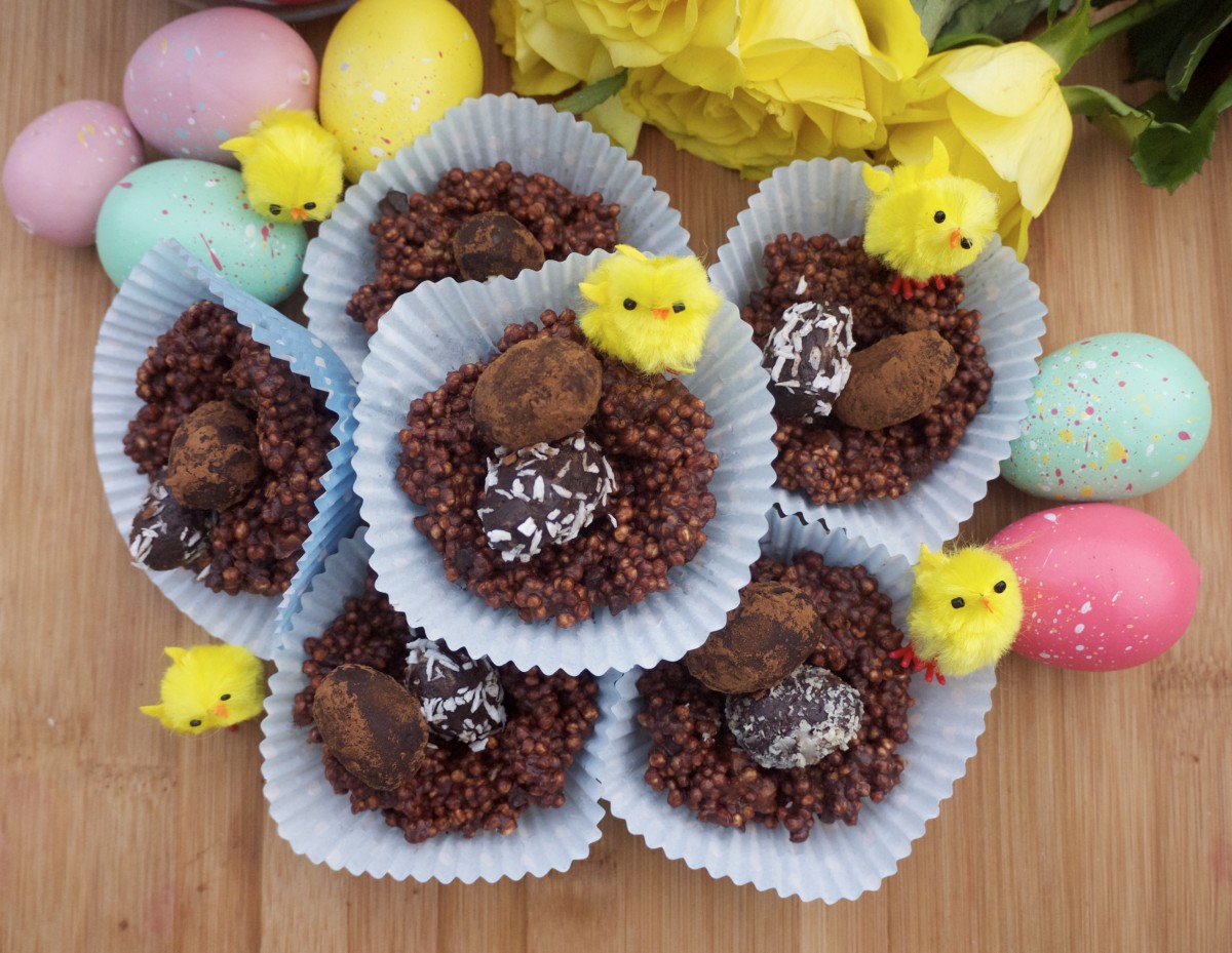 Quinoa Pop Easter Nests with Chocolate Hazelnut Eggs 