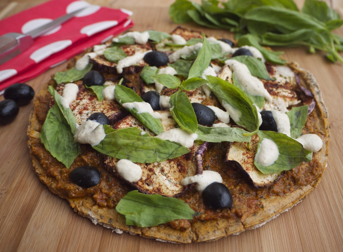 Roast Aubergine and Basil Pizza