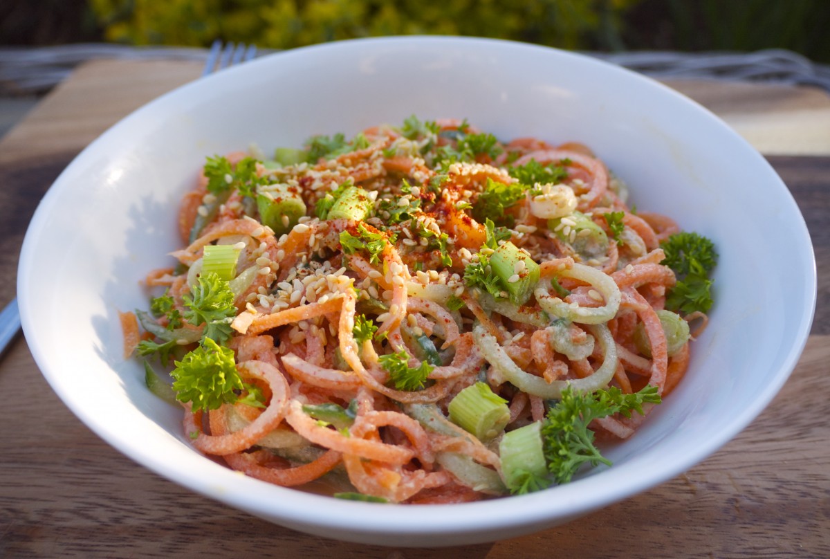 Carrot Noodle Salad with Ginger-Miso Dressing