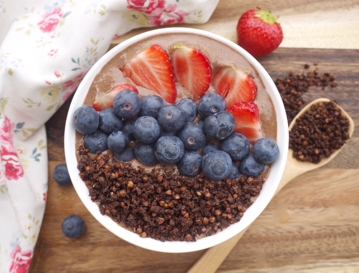 Choco-Chia Smoothie Bowl with Chocolate Buckwheat Granola 