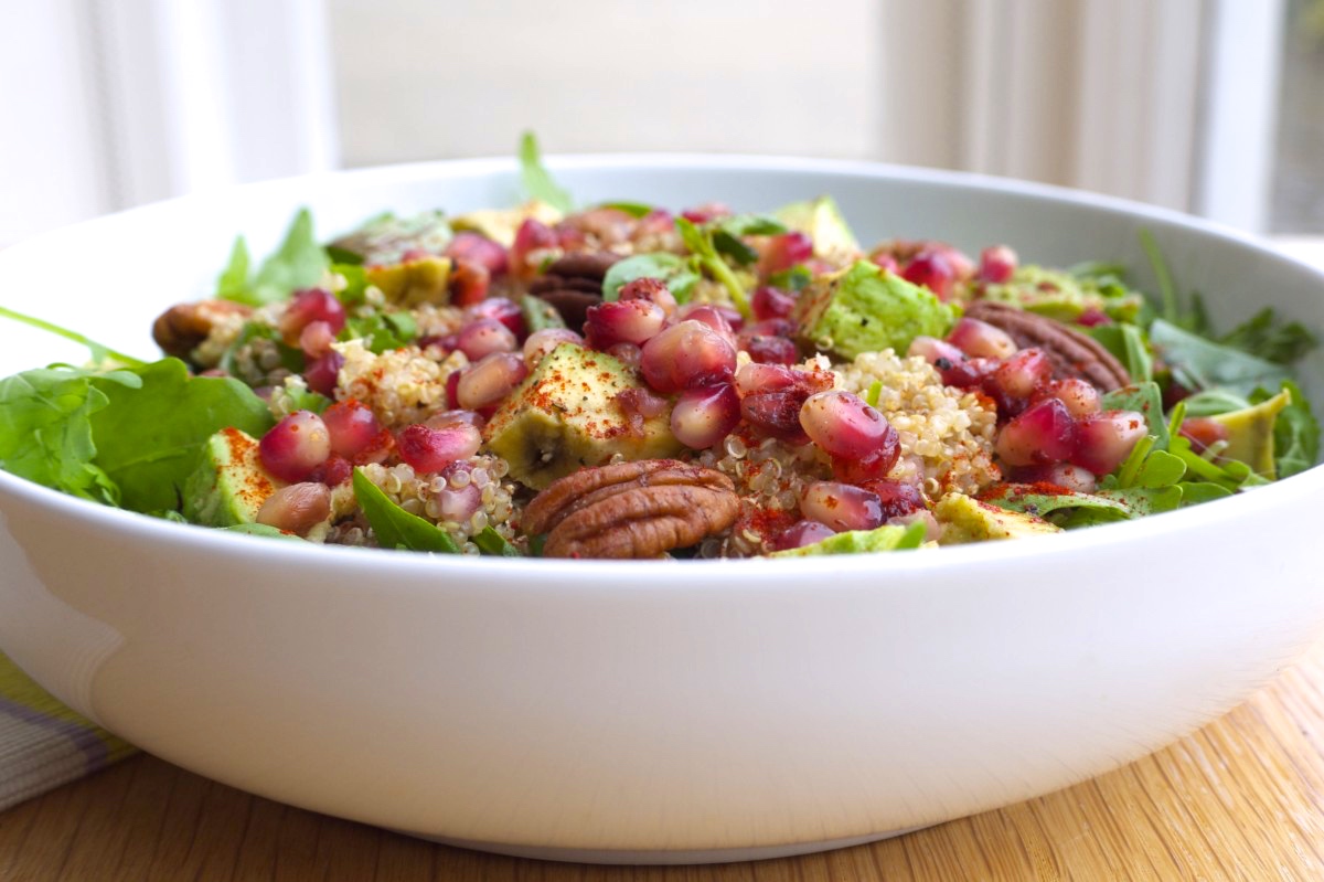 Quinoa and Rocket Salad, with Pomegranate, Avocado and Toasted Pecans