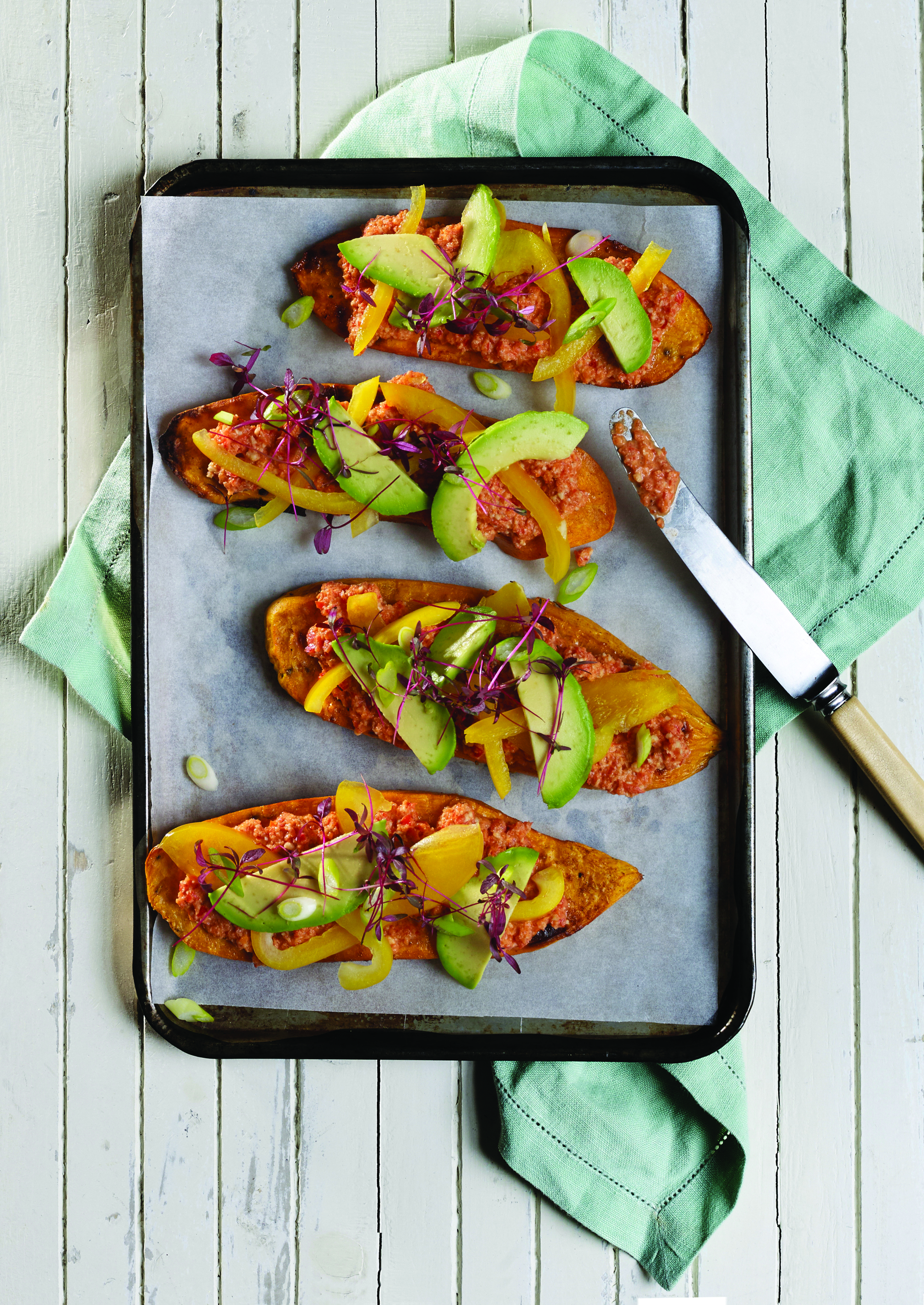 Sweet potato and avocado bruschettas